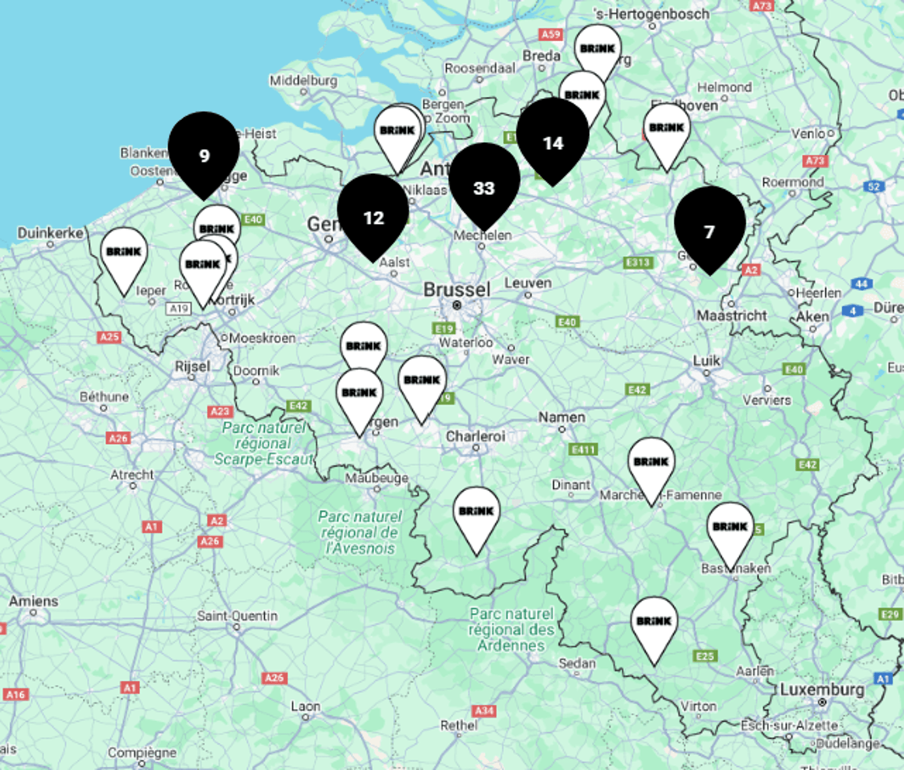 Kaart montagepartners Belgie