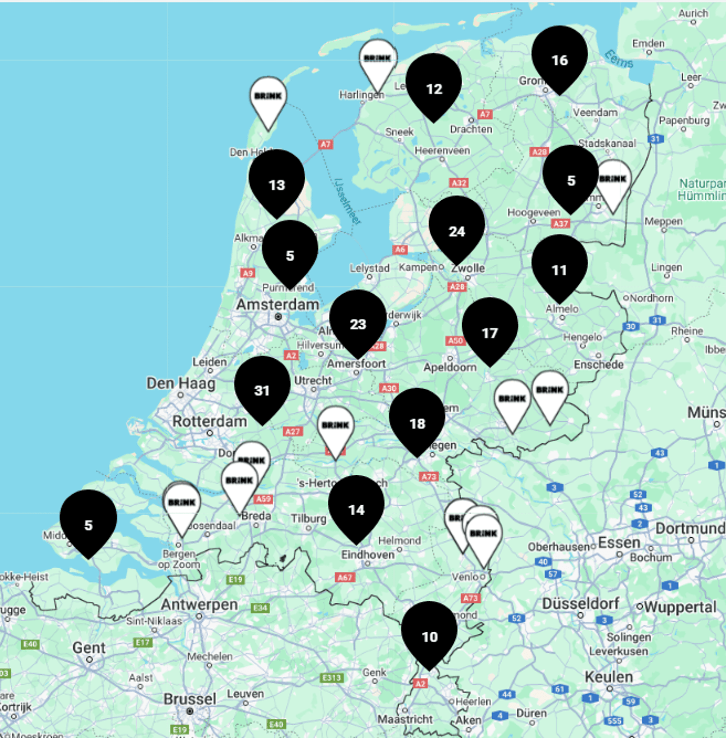 Kaart montagepartners Nederland