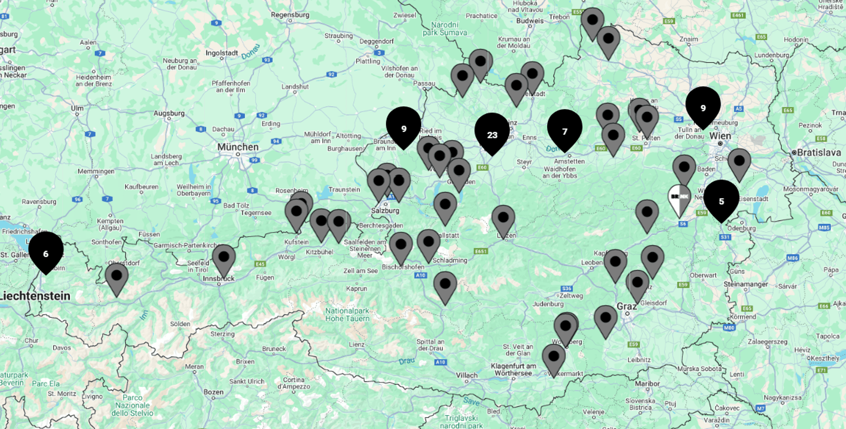 Kaart montagepartners Oostenrijk