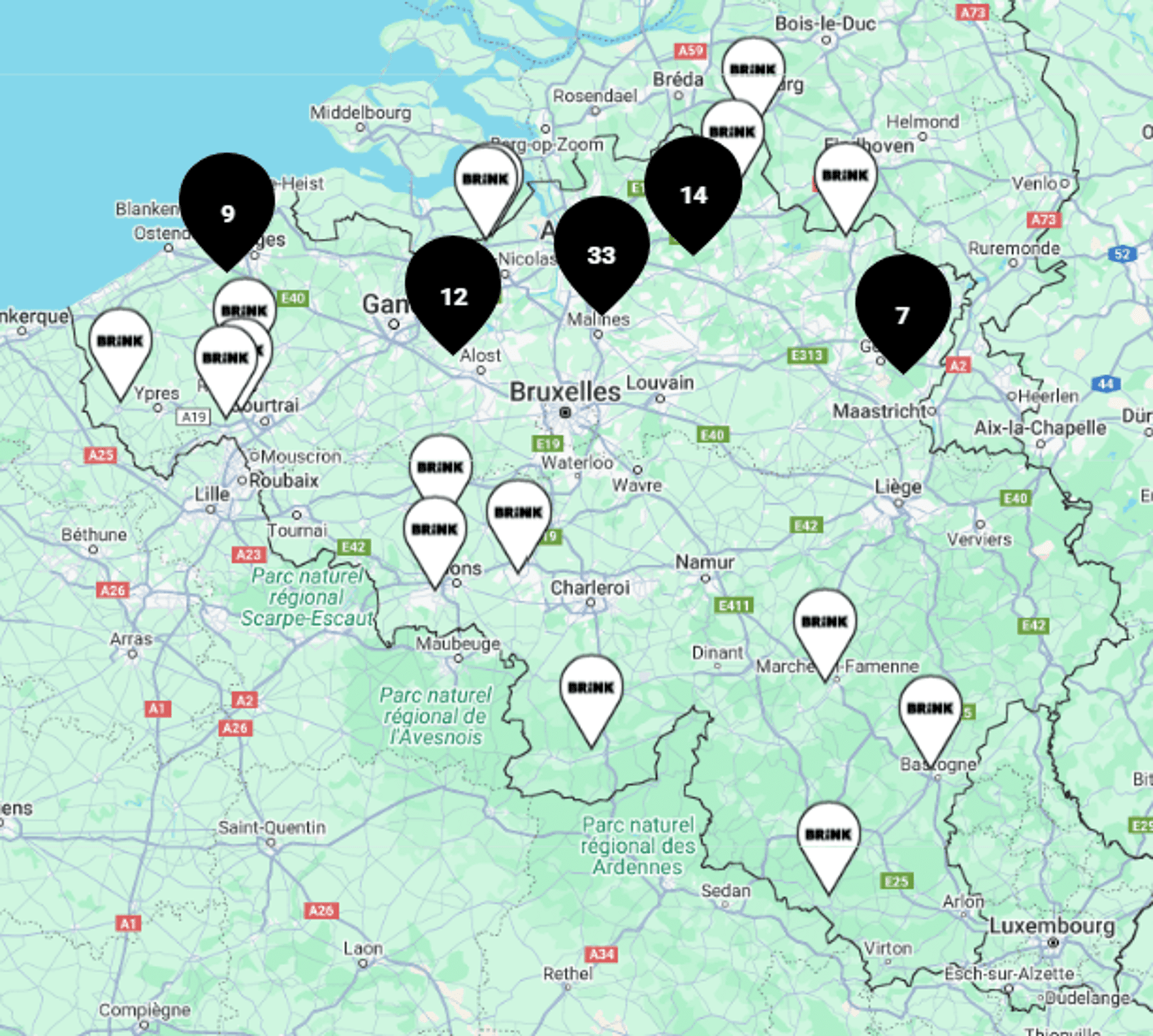 Kaart montagepartners Belgie FR