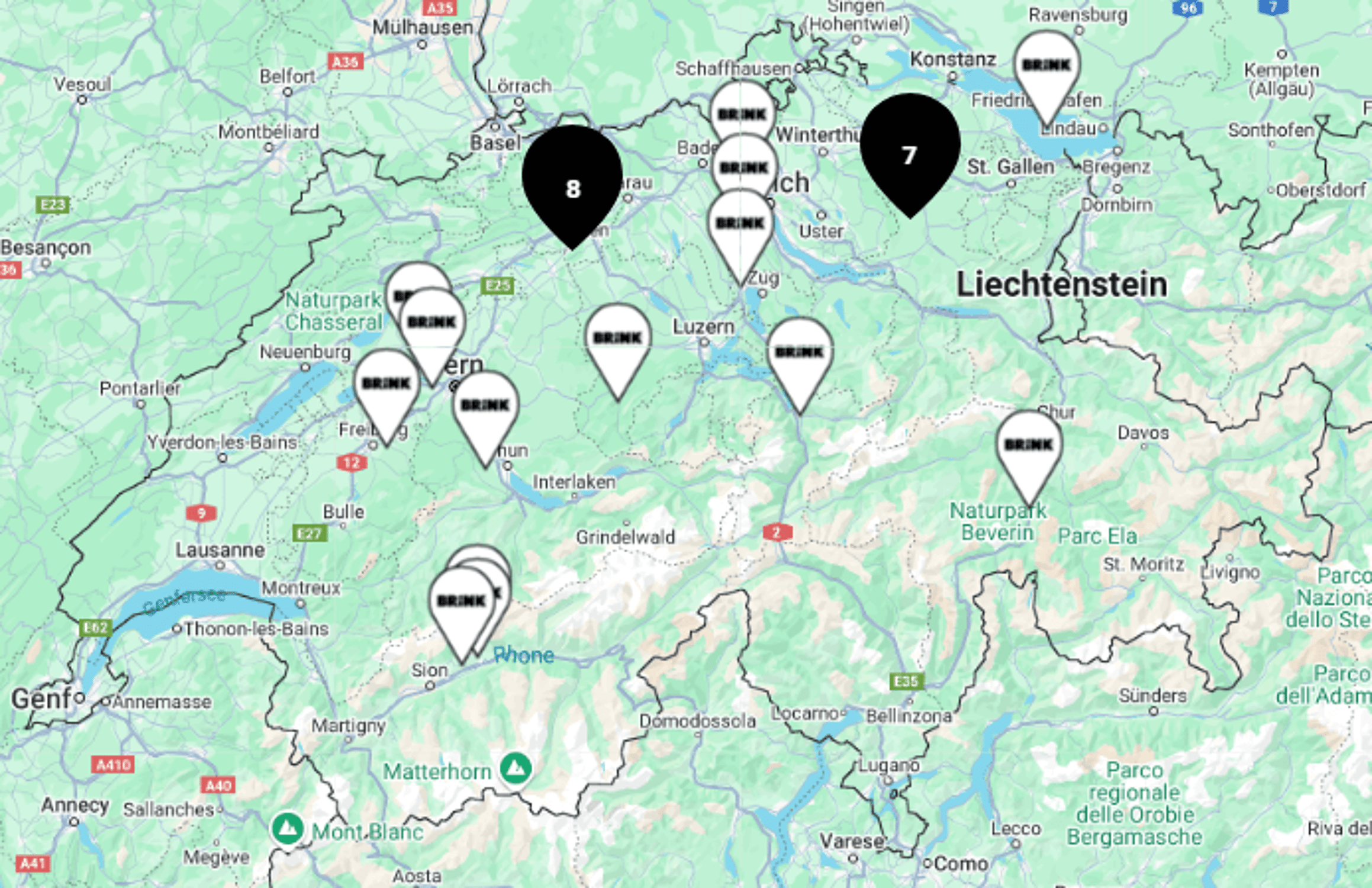 Kaart montagepartners Switserland DE